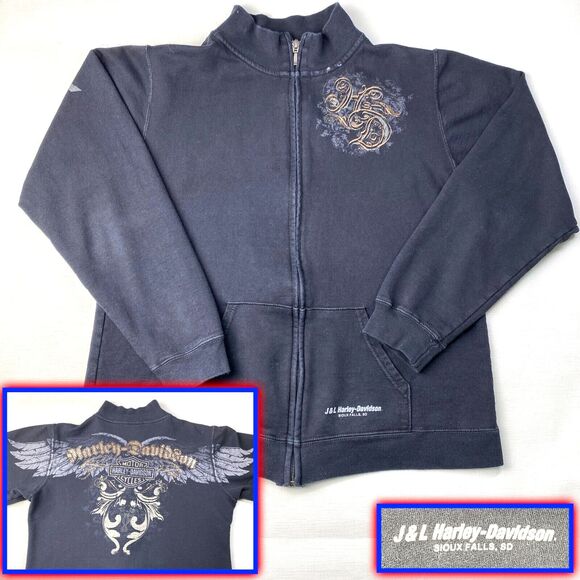 Harley-Davidson GOLD WINGS Blue Full Zip Sweatshirt! J&L SIOUX FALLS SD Sz M - Picture 1 of 16
